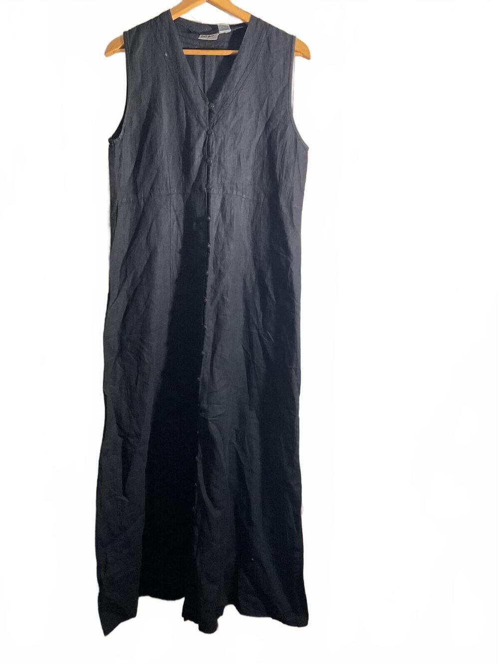 Kiko Textured Sleeveless Linen Button-Up Dress  Lagenlook Size M